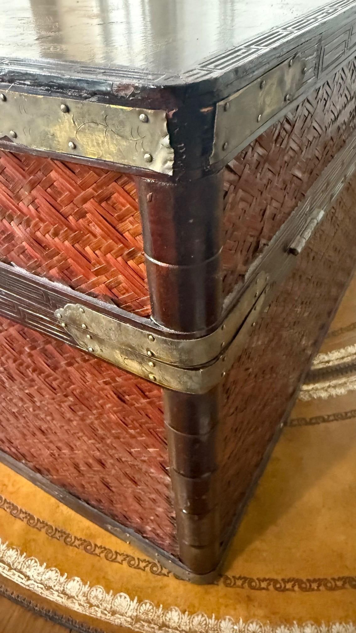 Handmade Maitland-Smith Chinoiserie Bamboo Trunk Chest With Hand-Painted Panels - 8