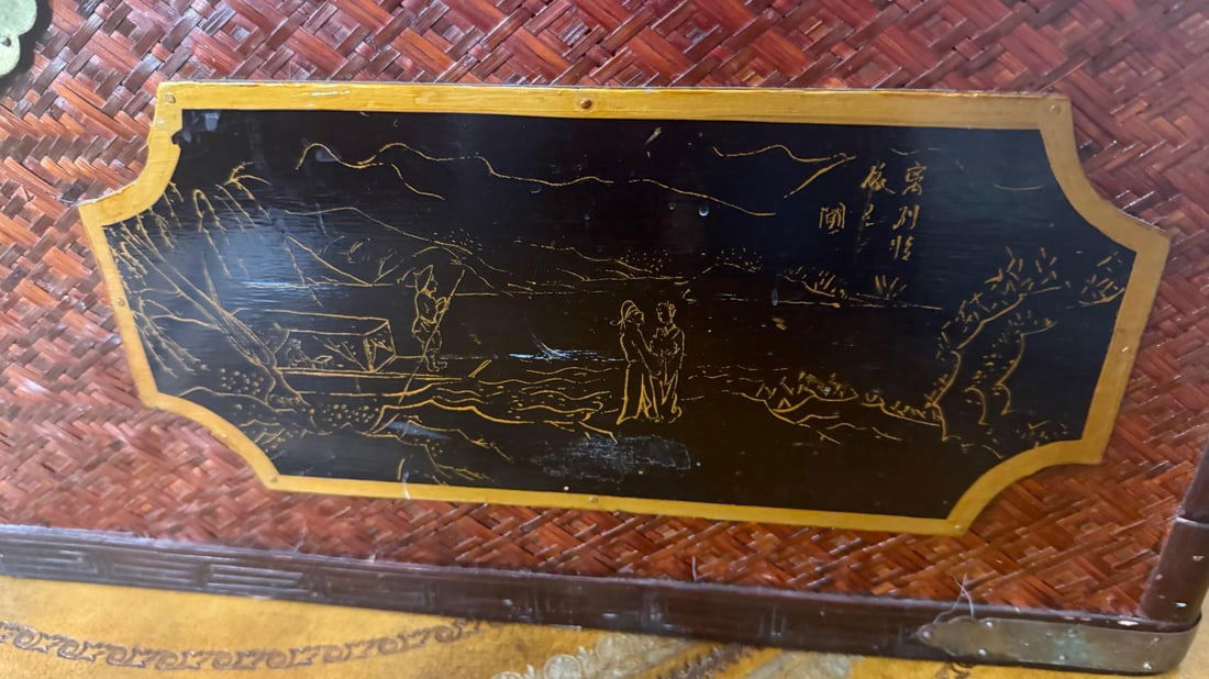 Handmade Maitland-Smith Chinoiserie Bamboo Trunk Chest With Hand-Painted Panels - 9