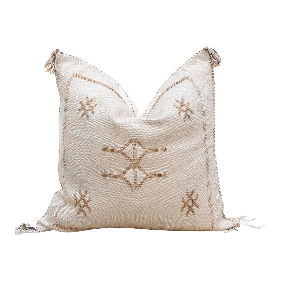 White Kasbah Silk Rug Pillow: Introduce a touch of organic artistry to your home with our handcrafted 18-inch square cactus silk pillow cover. Woven from the durable and subtly textured fibers of the Saharan aloe vera cactus,