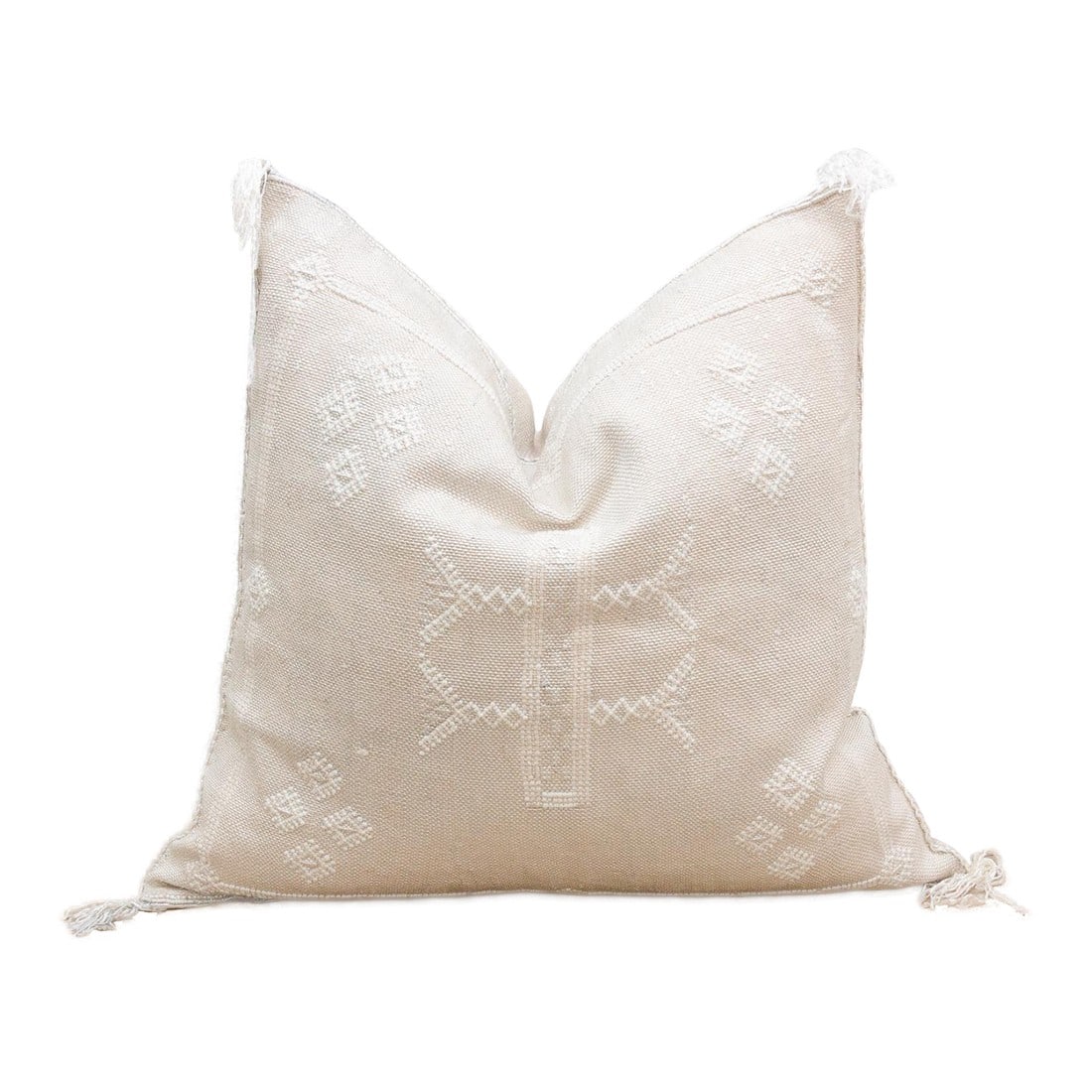 Ivory Breeze Silk Rug Pillow: Introduce a touch of delicate artistry to your home with our handcrafted 18-inch square cactus silk pillow cover. Woven from the durable and subtly textured fibers of the Saharan aloe vera cactus,