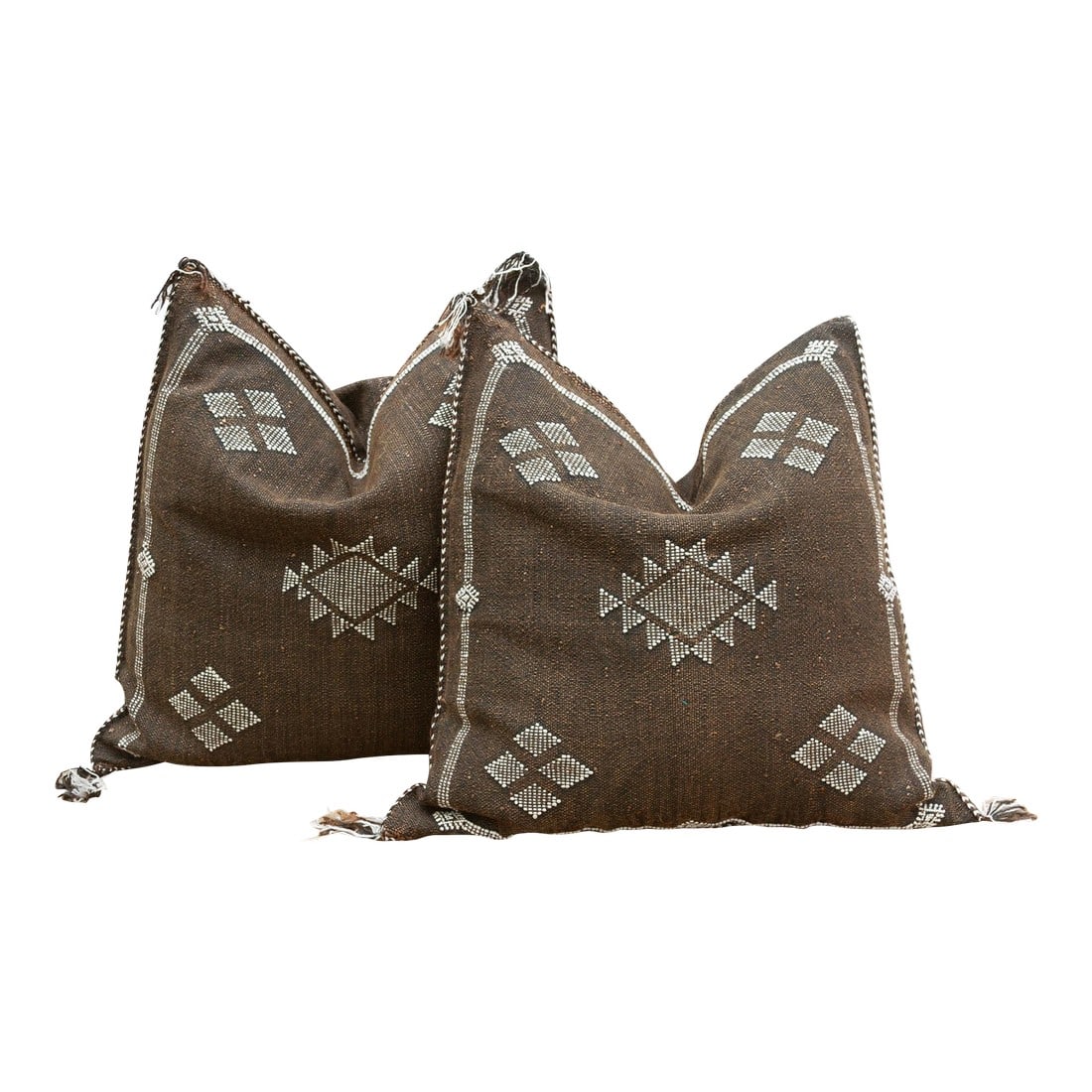 Pair of Desert Ember Silk Rug Pillows: Introduce a harmonious touch of authentic Moroccan artistry to your home with this exquisite pair of handcrafted cactus silk pillows. Woven from the durable and subtly textured fibers of the Saharan