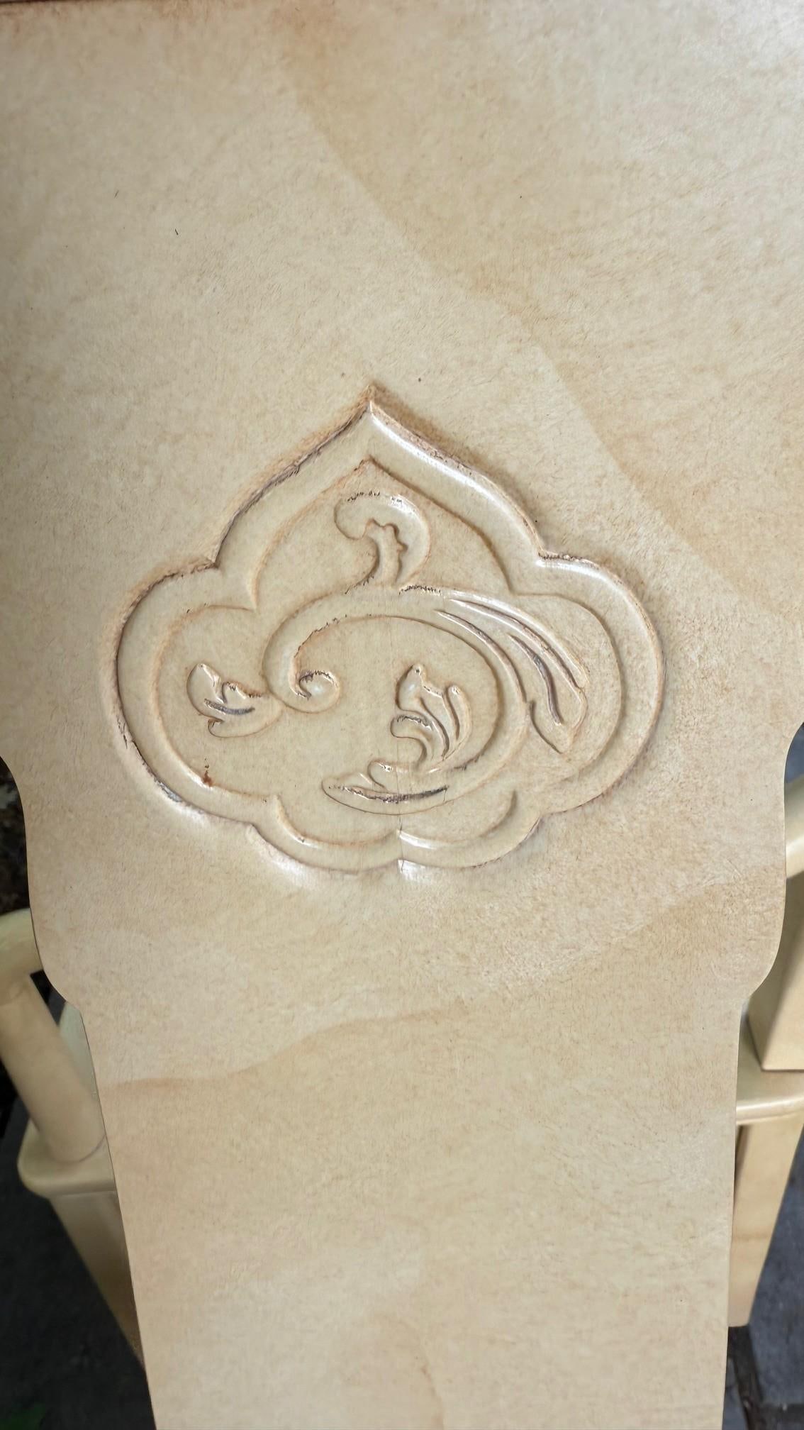 Vintage Late 1970s Set of 6 Henredon Chinoiserie Dining Chairs – Cream Lacquer, Cane Seats, - 6