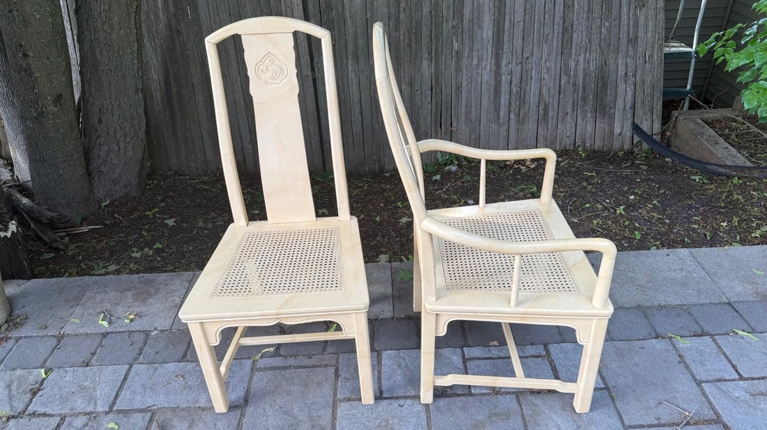 Vintage Late 1970s Set of 6 Henredon Chinoiserie Dining Chairs – Cream Lacquer, Cane Seats, - 7