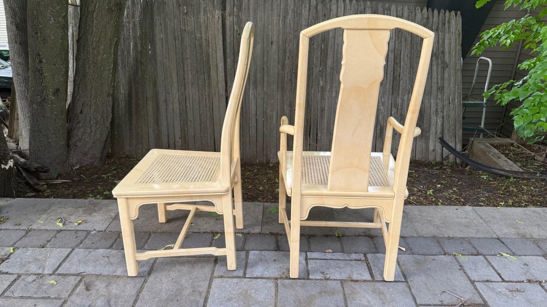 Vintage Late 1970s Set of 6 Henredon Chinoiserie Dining Chairs – Cream Lacquer, Cane Seats, - 8