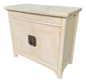 1970s Henredon "Plan 2" Hollywood Regency Buffet Server – Faux Goatskin Lacquer, Flip-Top Desi