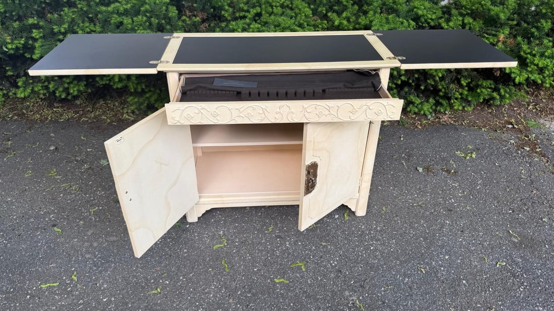 1970s Henredon "Plan 2" Hollywood Regency Buffet Server – Faux Goatskin Lacquer, Flip-Top Desi - 5