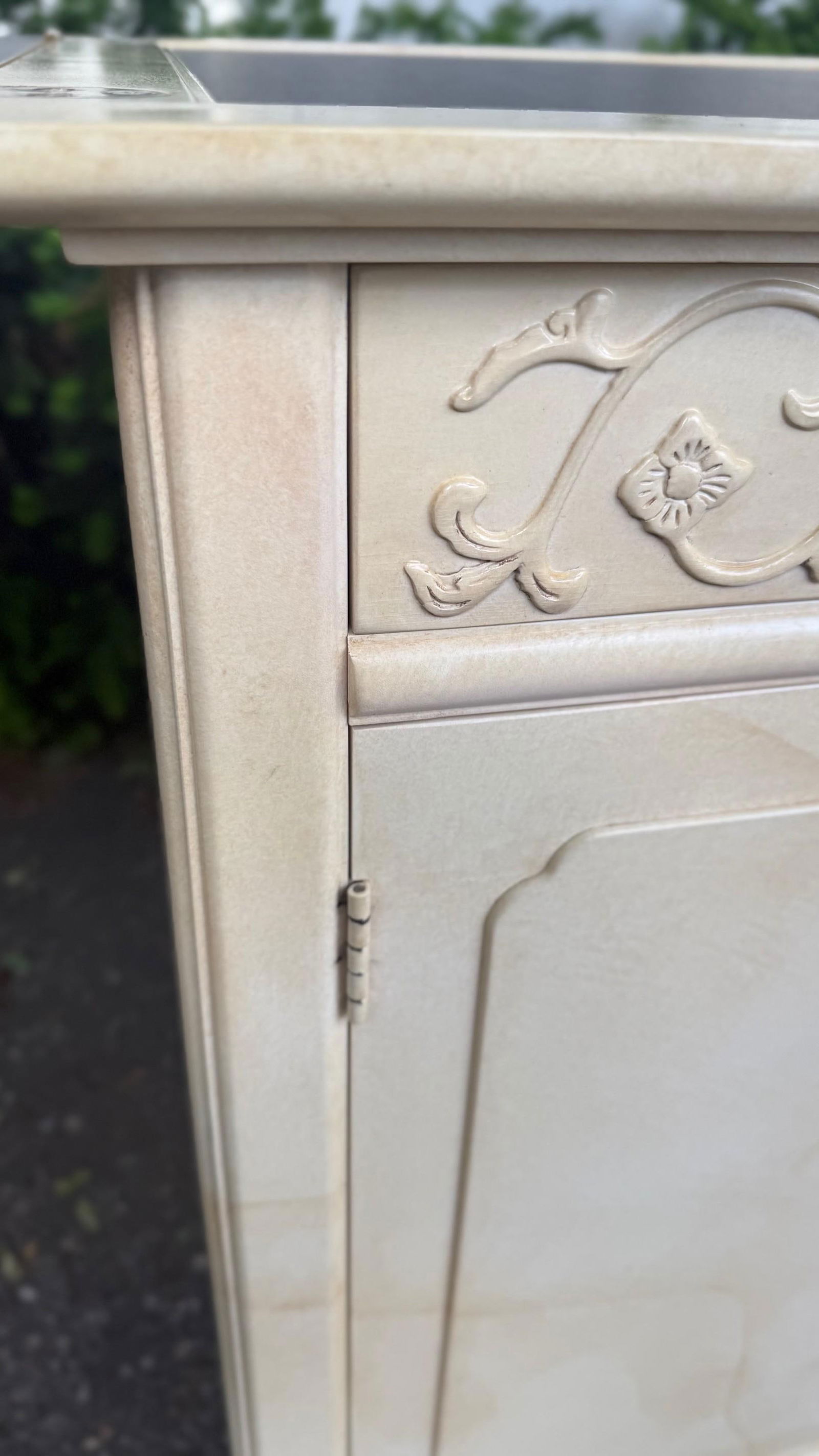 1970s Henredon "Plan 2" Hollywood Regency Buffet Server – Faux Goatskin Lacquer, Flip-Top Desi - 9