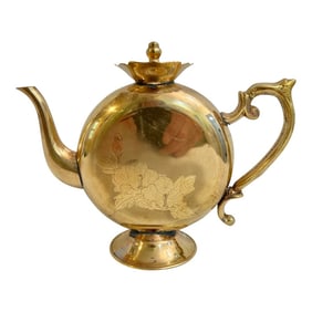 Vintage Etched Brass Chinoiserie Tea Pot