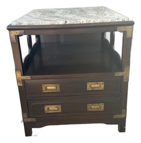 1960s John Widdicomb Bedside Table With Travertine Top and Brass Detailing