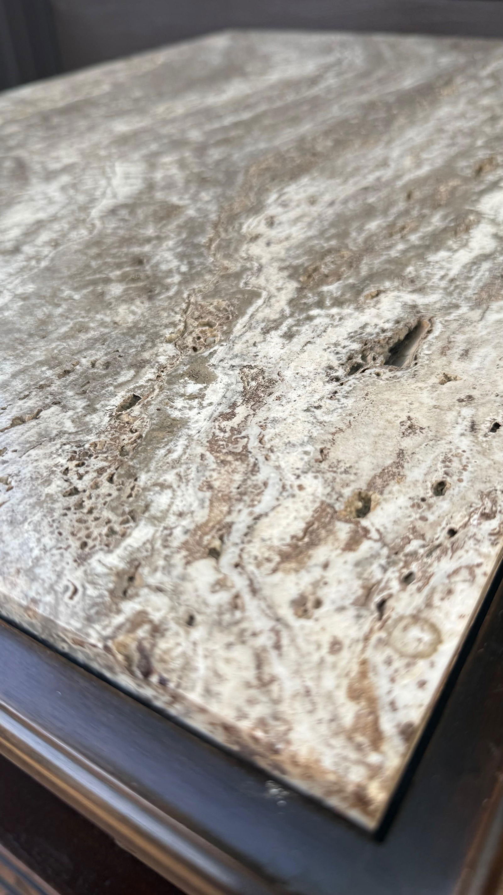 1960s John Widdicomb Bedside Table With Travertine Top and Brass Detailing - 8