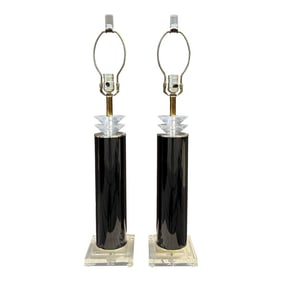 1980s Postmodern Lucite and Black Table Lamps - A Pair
