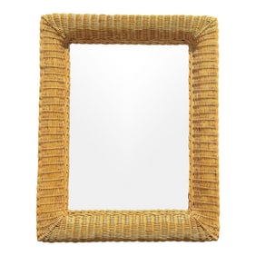 1980s Large Wall Mirror in Hand-Woven Wicker