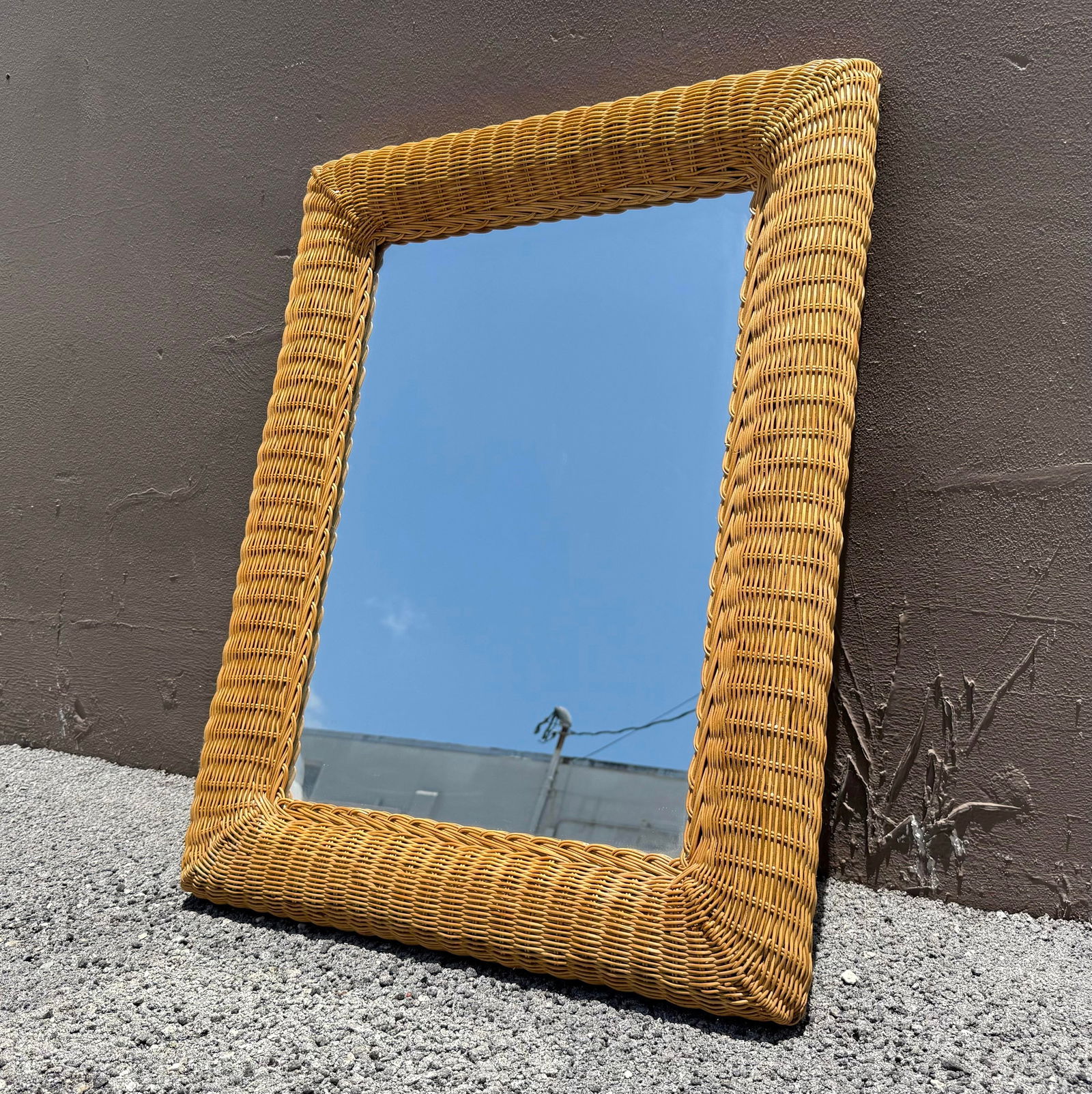 1980s Large Wall Mirror in Hand-Woven Wicker - 2