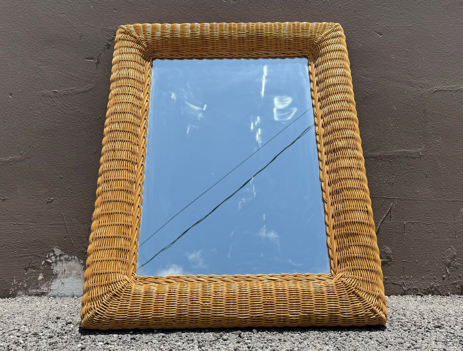 1980s Large Wall Mirror in Hand-Woven Wicker - 3