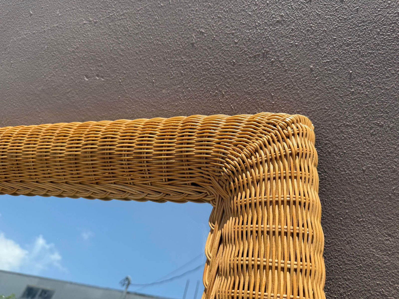 1980s Large Wall Mirror in Hand-Woven Wicker - 5