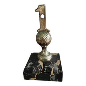 1962 Black Marble Golf Paperweight Bookend Hole in 1 Trophy