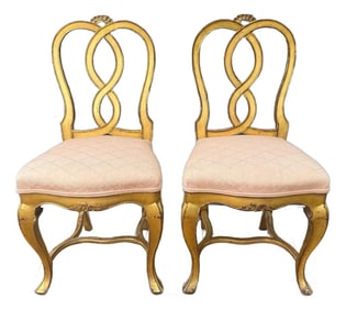 Pair of 1980s Gilded Hollywood Regency Side Chairs in the Style of Rose Tarlow