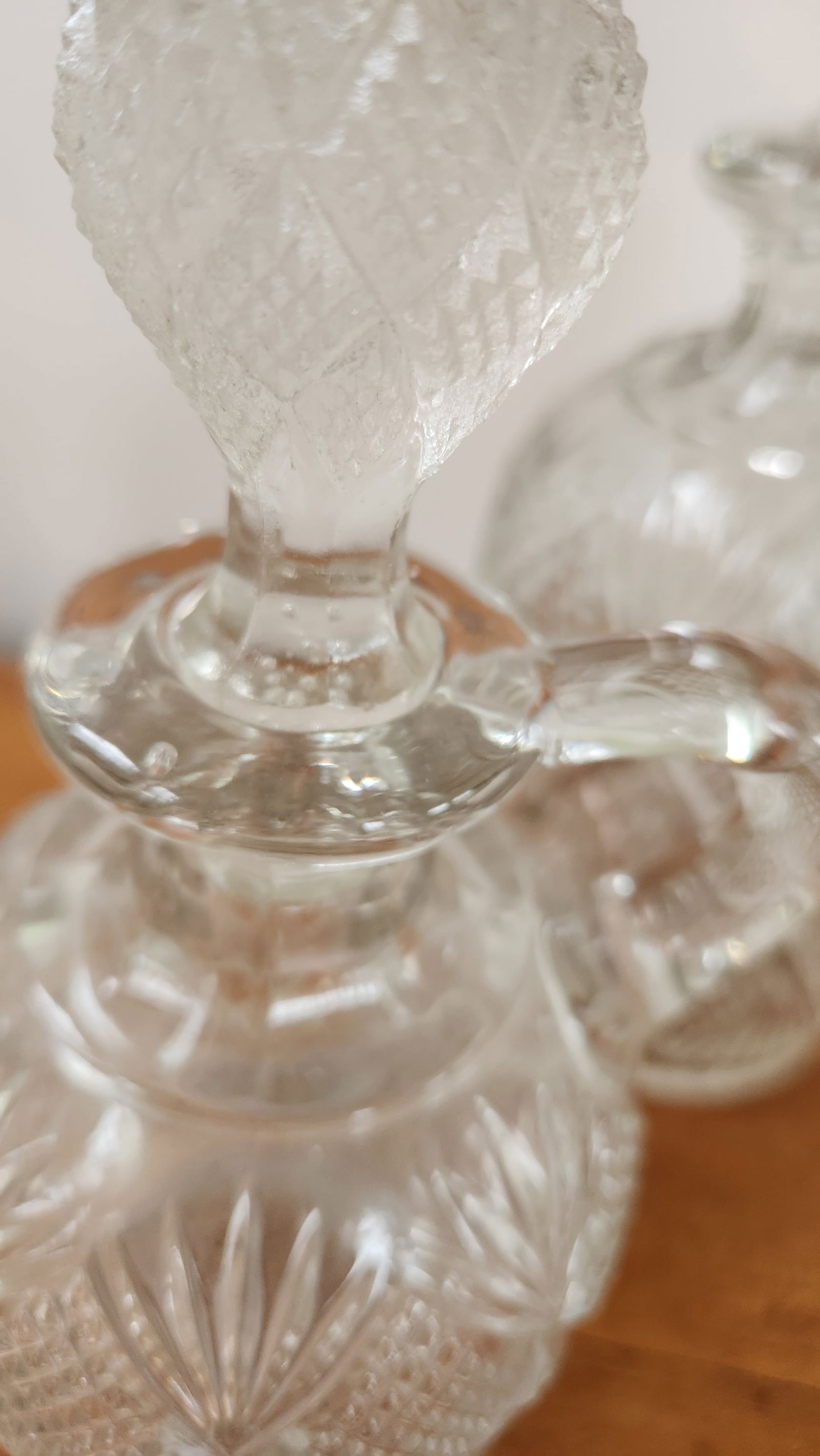 Set of 3 Antique Late 19th Century Brilliant Cut Glass Decanters With Ball Stoppers and Loop Handles - 3