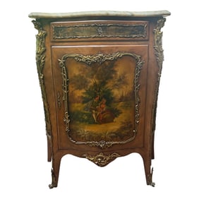 Early 20th Century French Louis XV Style Bombe Cabinet With Shaped Marble Top and Vernis Martin Styl