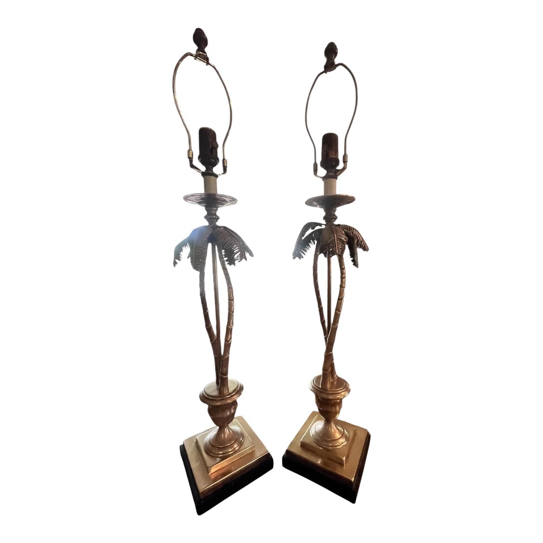 1990s Pair of Solid Brass Palm Tree Table Lamps (1 of 11)