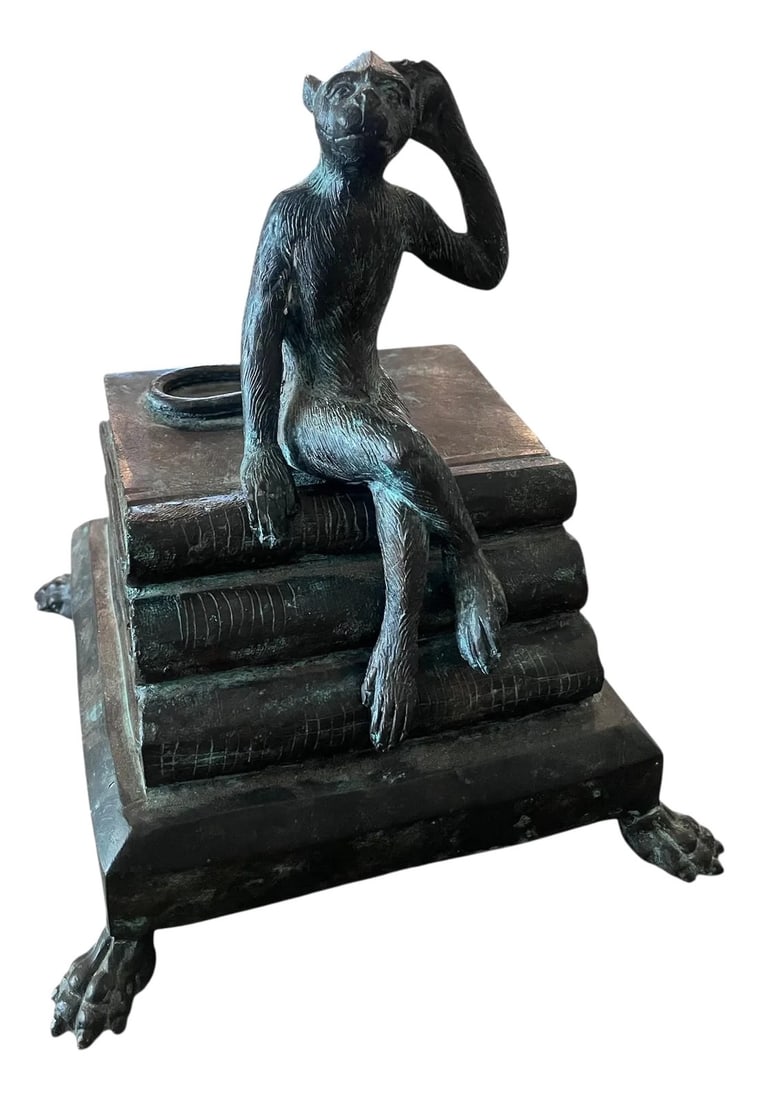 1980s Maitland Smith Seated Monkey Bronze Box: Maitland Smith Seated Bronze Monkey Box with removable lid and four claw feet. No makers mark but I personally guarantee it's authentically Maitland Smith. Condition: Alterations: Original