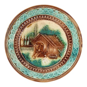 C. 1890 French Majolica 9.5" Dog Trivet