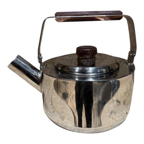 Farberware Model 763 18-8 Stainless Steel Teapot Kettle Wood Handle 1 1/2 Quart