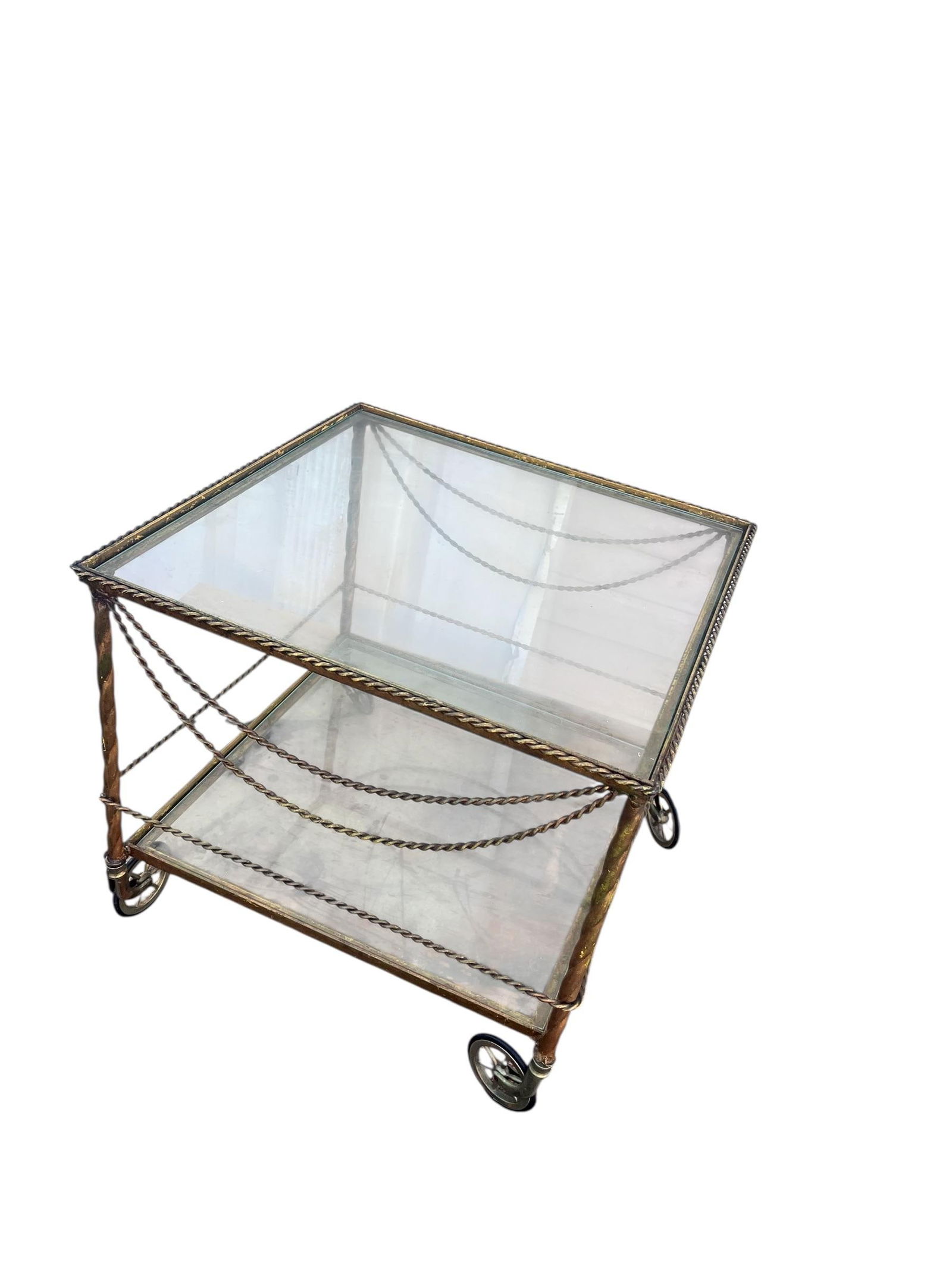 1980s Vintage Wrought Iron Bar/ Tea Serving Cart Glass Two Tier - 3