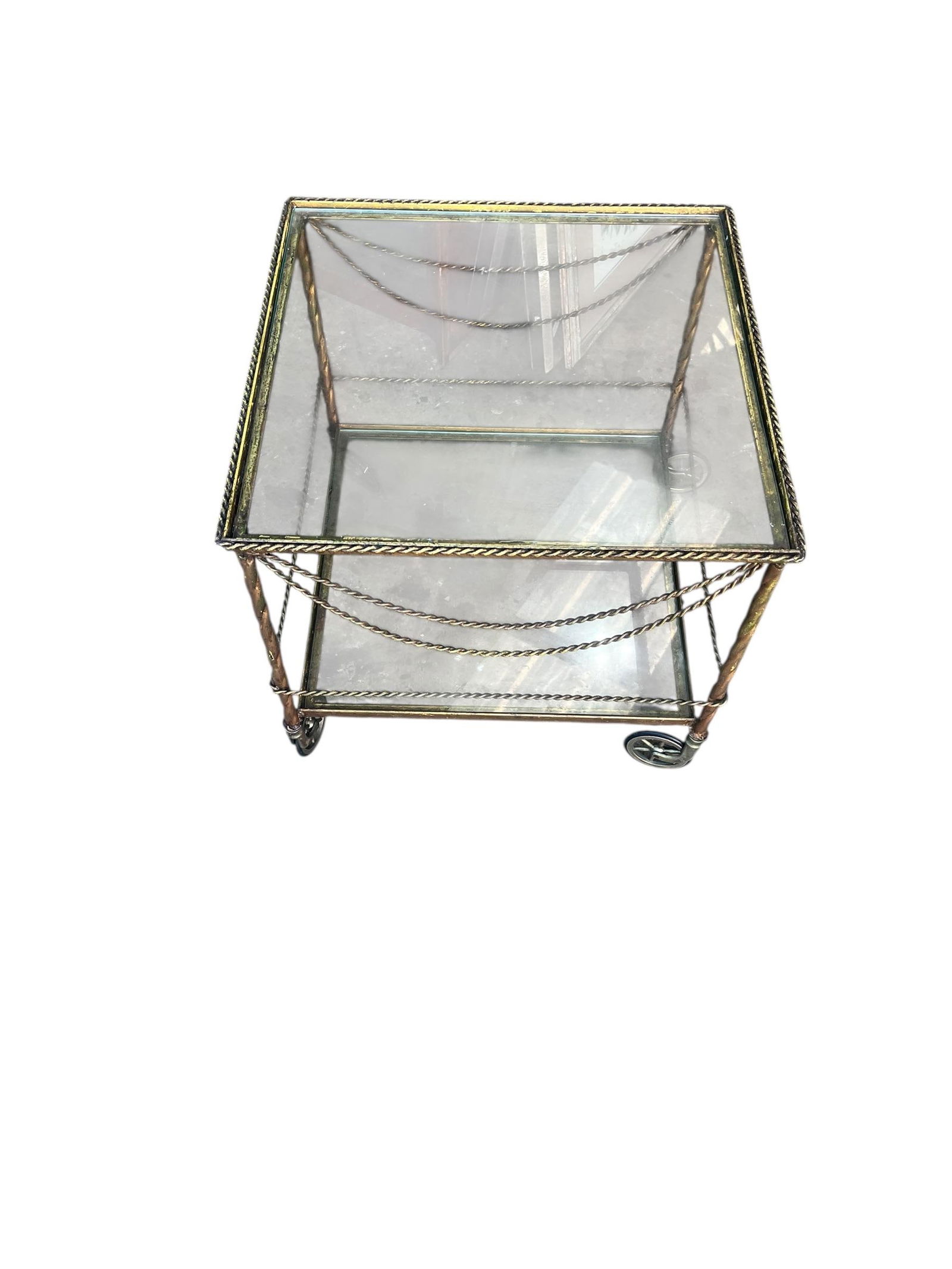 1980s Vintage Wrought Iron Bar/ Tea Serving Cart Glass Two Tier - 8