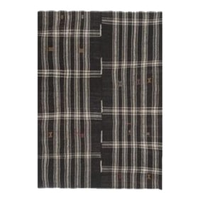 Black and White Striped Kilim Rug in Goat Hair