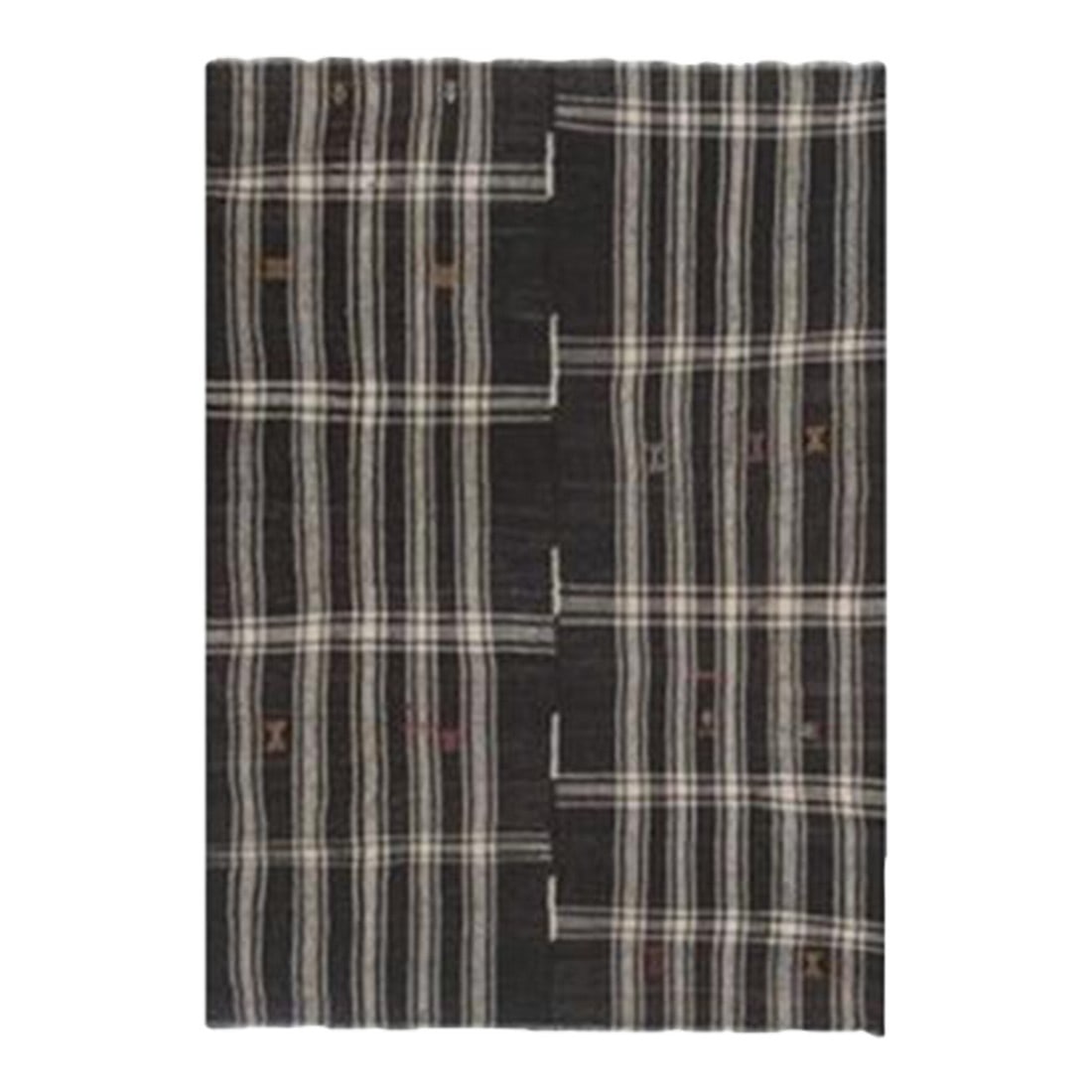 Black and White Striped Kilim Rug in Goat Hair: Black and White Striped Kilim Rug in Goat Hair 8.1 x 10.9 FT / 247 x 333 Cm / 97'' x 131'' / 8'1'' X 10'11'' Hand woven with high quality pure wool Excellent conditionFrom TURKEY Works well wipth all