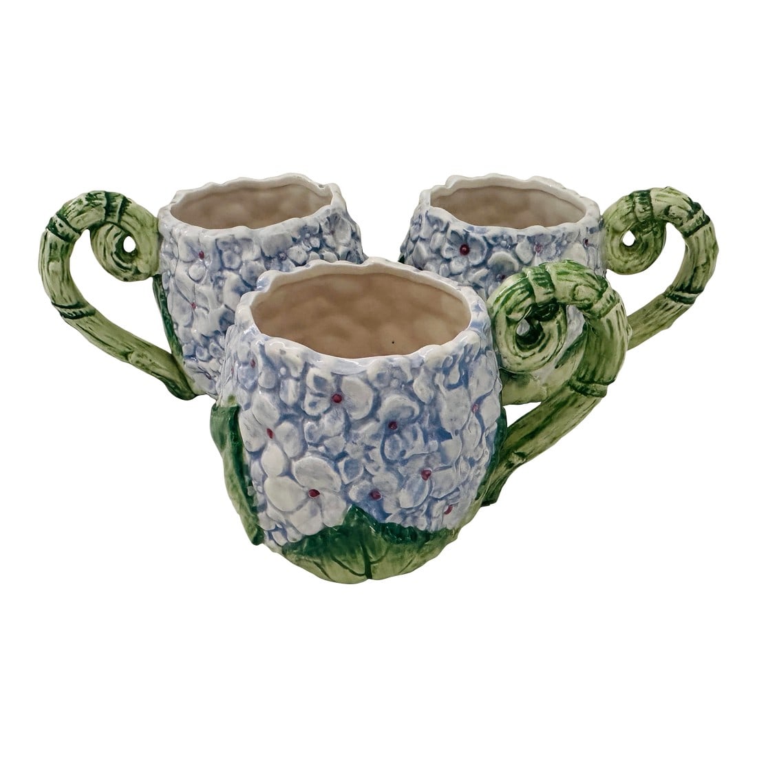 Set of 3 Fitz & Floyd Blue Hydrangea Mugs/Cups: Fitz & Floyd OCI Blue Hydrangea Coffee Mug/Cups. Super cute and perfect for a Garden Party table scape or Easter. Mix and match with cabbage dinnerware. I also have the matching teapot and water