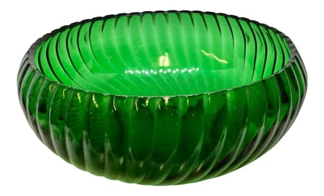 1950s Swirling Green Glass Serving Bowl