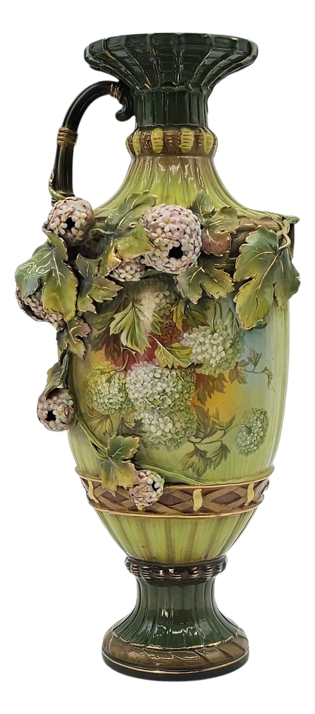 Antique Rh Austria Hand-Painted Porcelain Ewer Vase by Robert Hanke – Hydrangea Relief Motif (1 of 12)