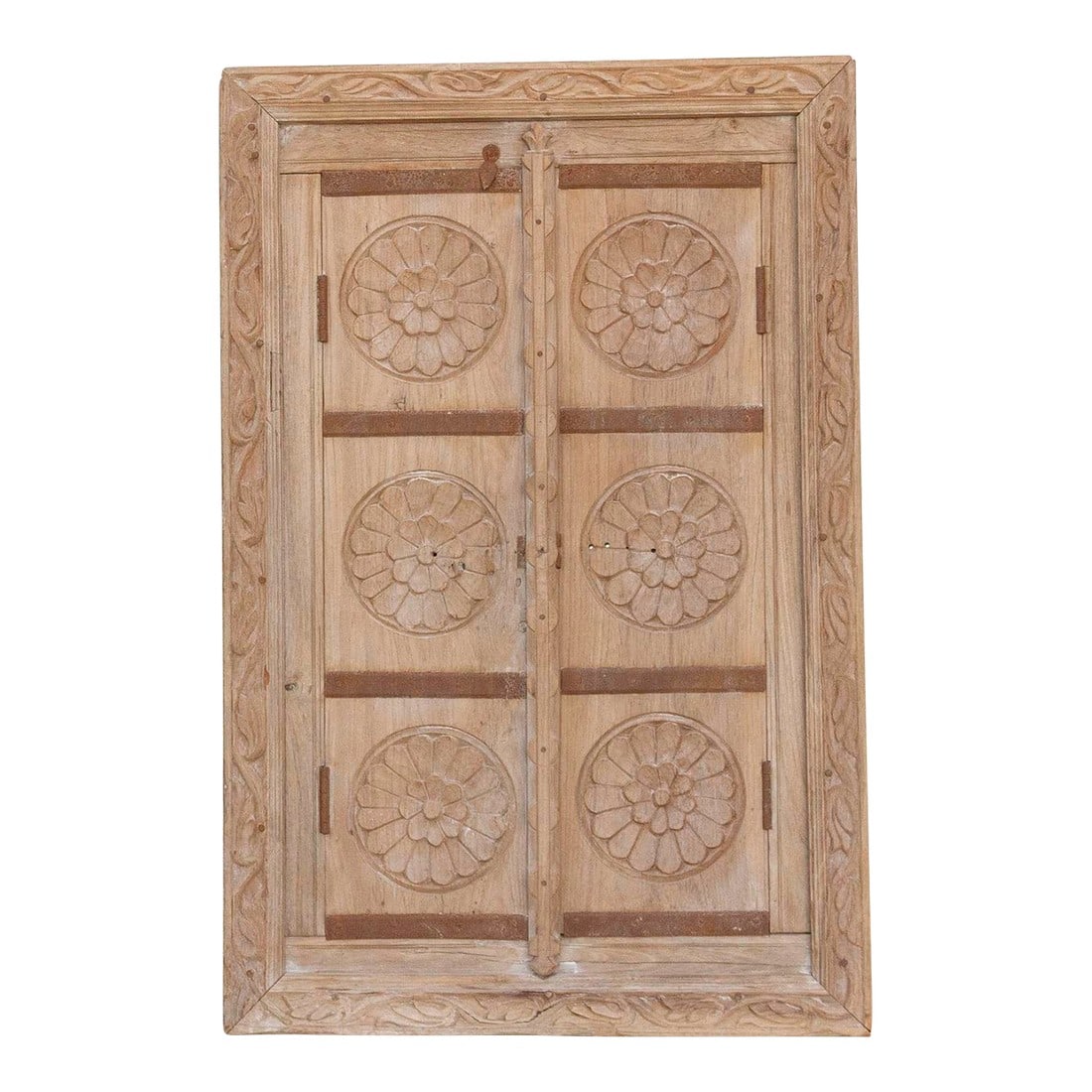From an Ancient Indian Courtyard, Carved Window Mirror: Invite a piece of ancient artistry and serene beauty into your home with this magnificent antique finely carved window, now ingeniously repurposed into a captivating mirror. Measuring 28 inches wide