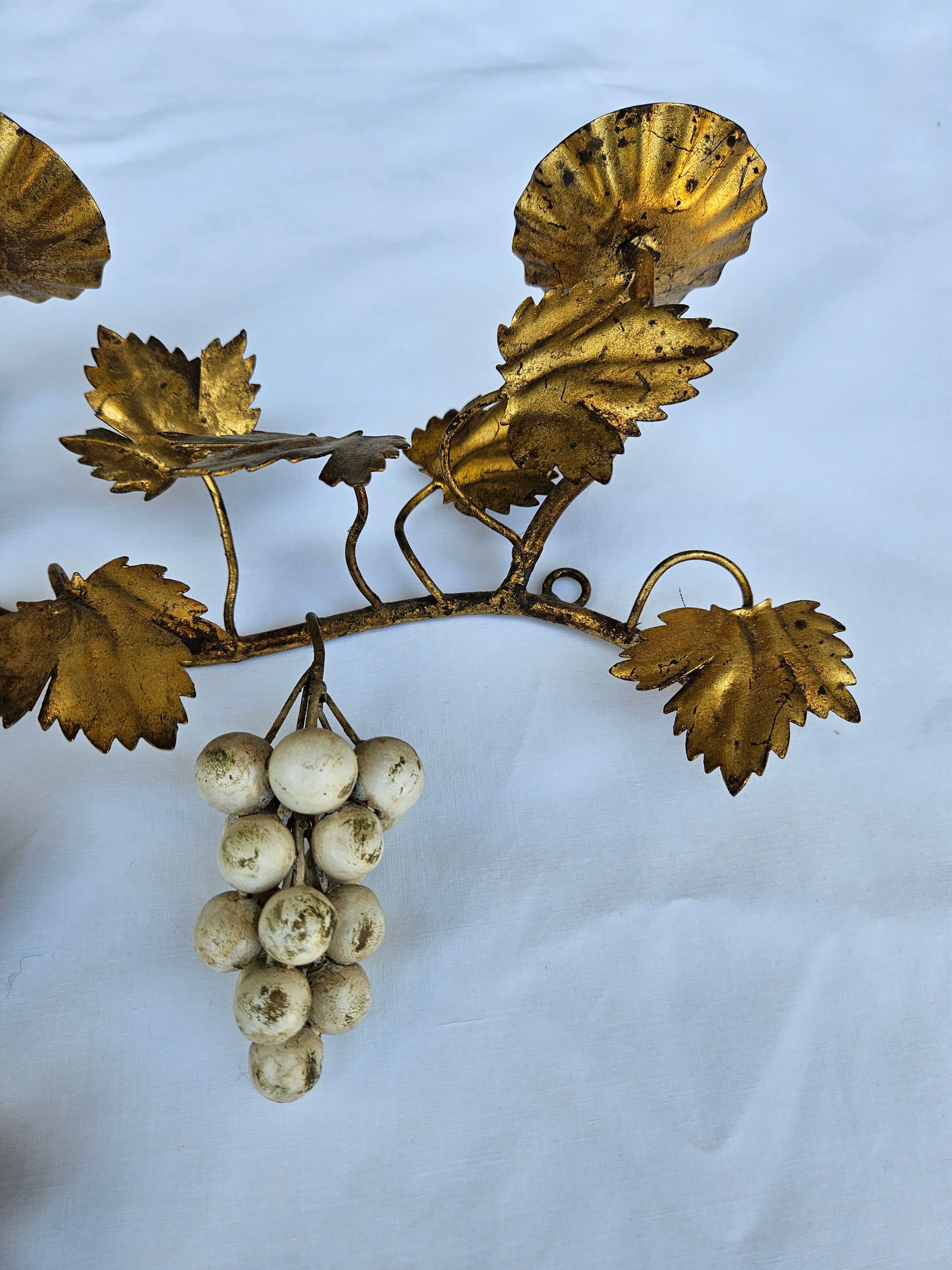 Gilt Tole Grapevine and Leaf Wall Mount Candelabra - 4