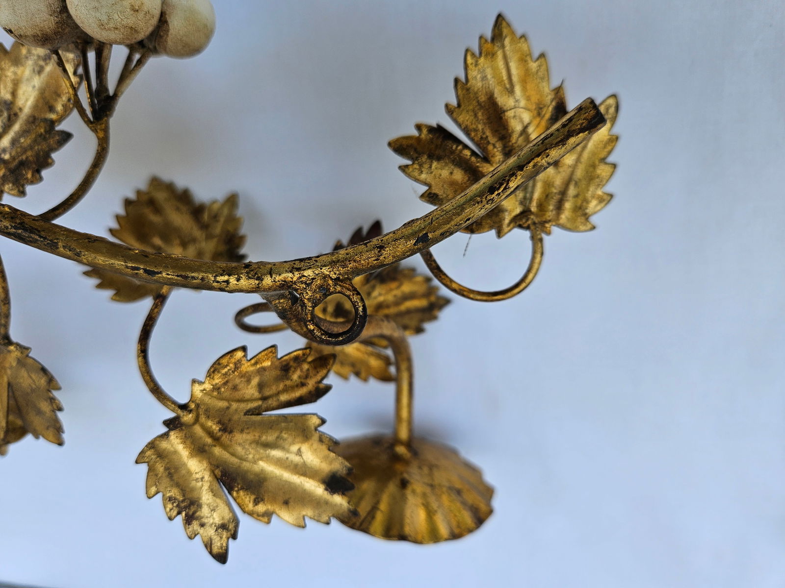 Gilt Tole Grapevine and Leaf Wall Mount Candelabra - 8