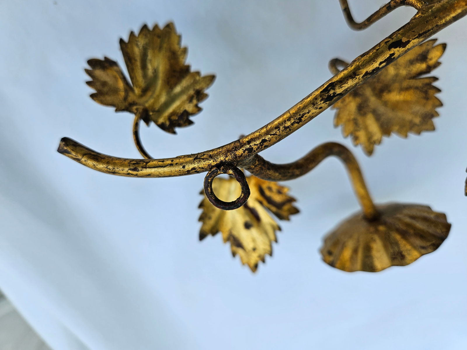 Gilt Tole Grapevine and Leaf Wall Mount Candelabra - 9