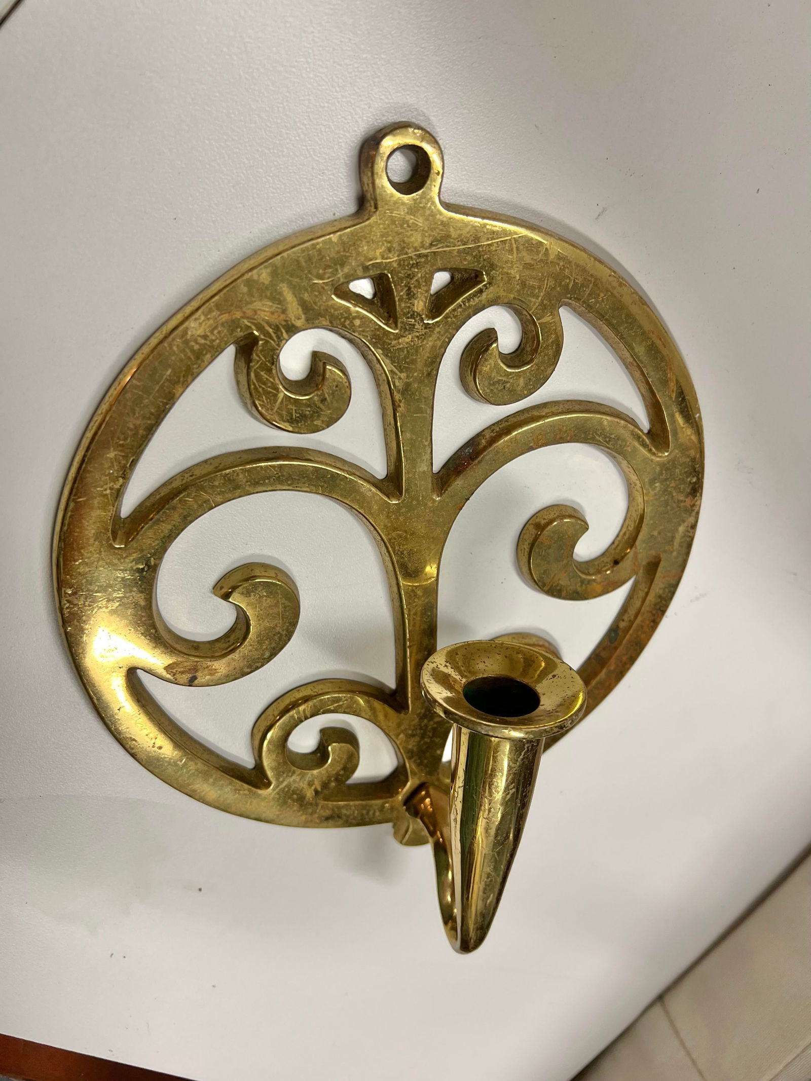 Vintage Circular Brass Wall Candle Scone - 2
