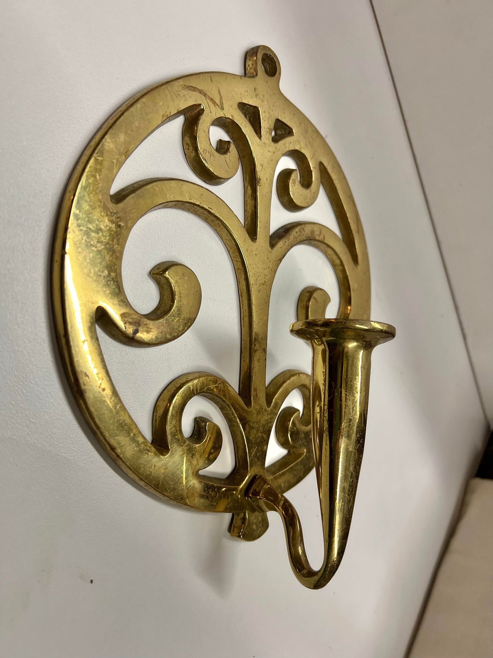 Vintage Circular Brass Wall Candle Scone - 3
