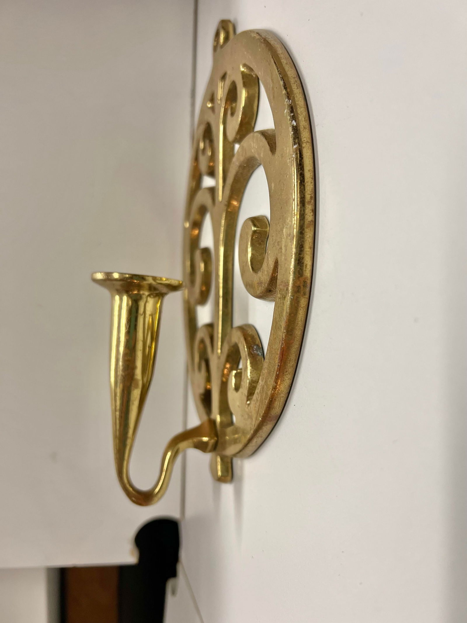 Vintage Circular Brass Wall Candle Scone - 4