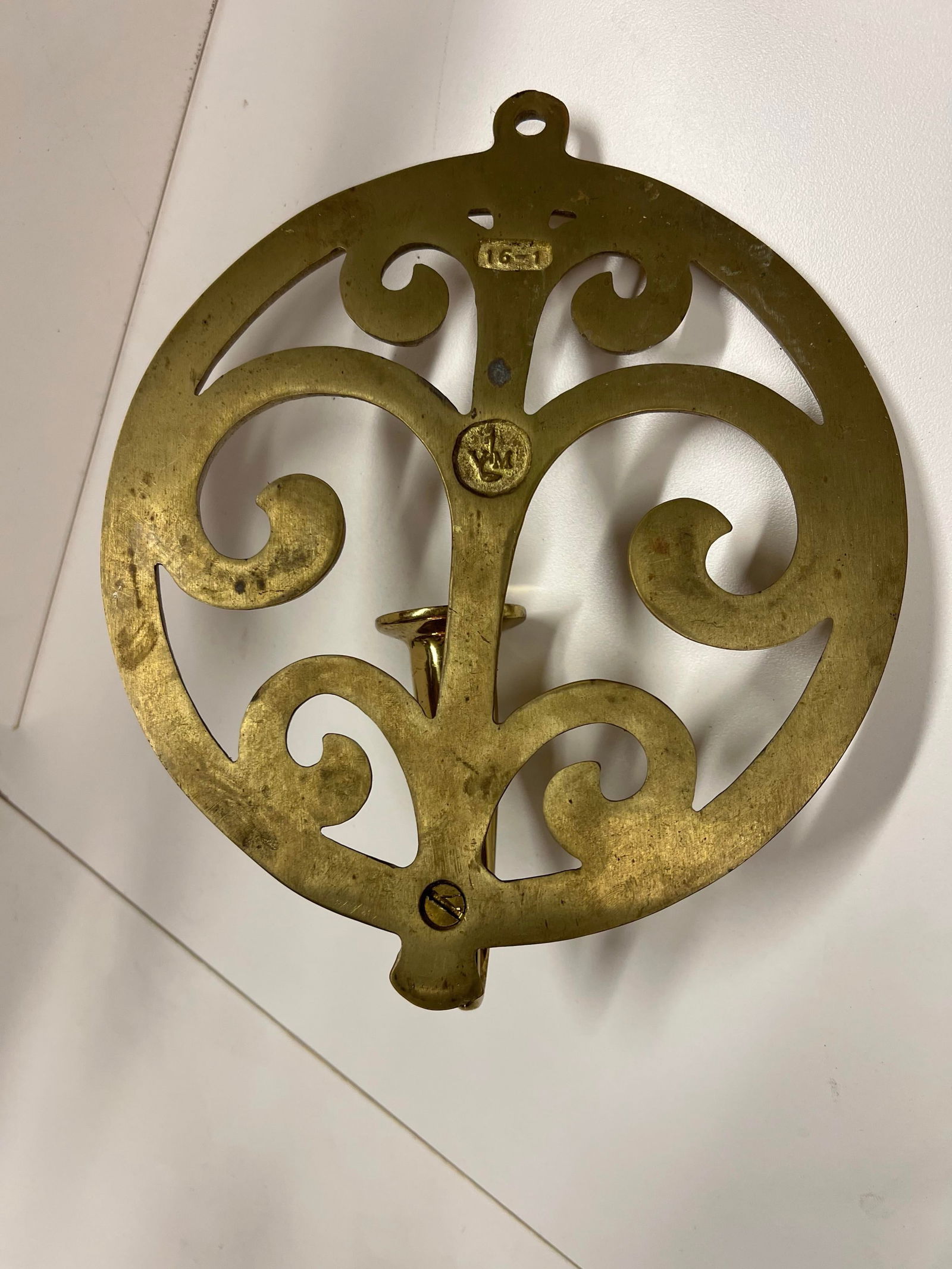 Vintage Circular Brass Wall Candle Scone - 8