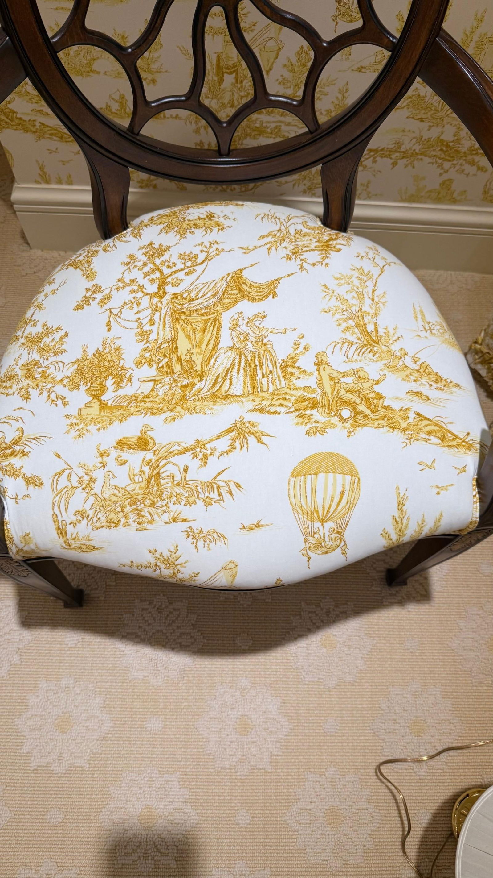 1990s Hepplewhite Style Spider Back Armchair With "Balloon De Neumours" Upholstery - 12