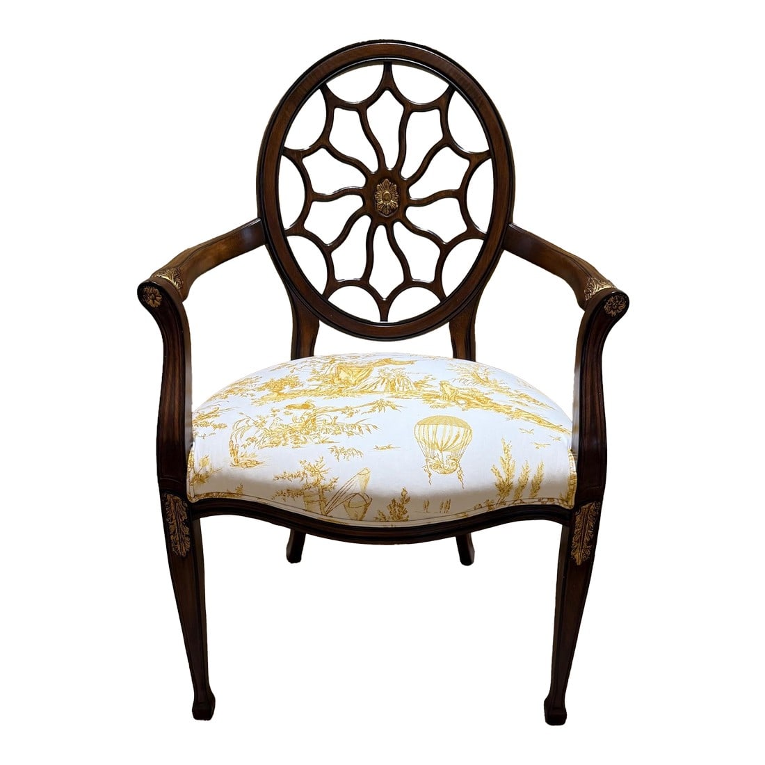 1990s Hepplewhite Style Spider Back Armchair With "Balloon De Neumours" Upholstery (1 of 12)