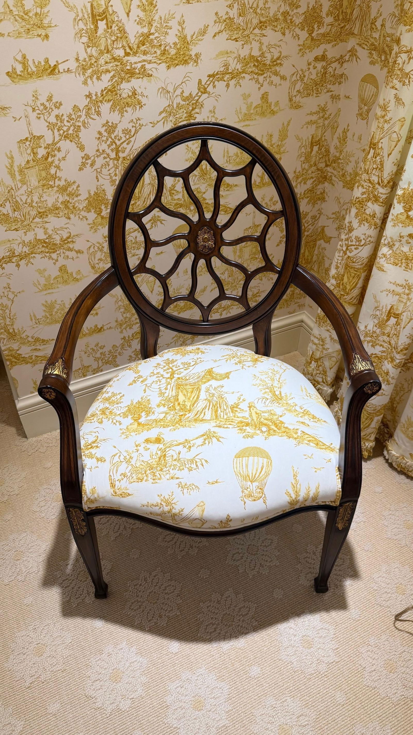 1990s Hepplewhite Style Spider Back Armchair With "Balloon De Neumours" Upholstery - 2