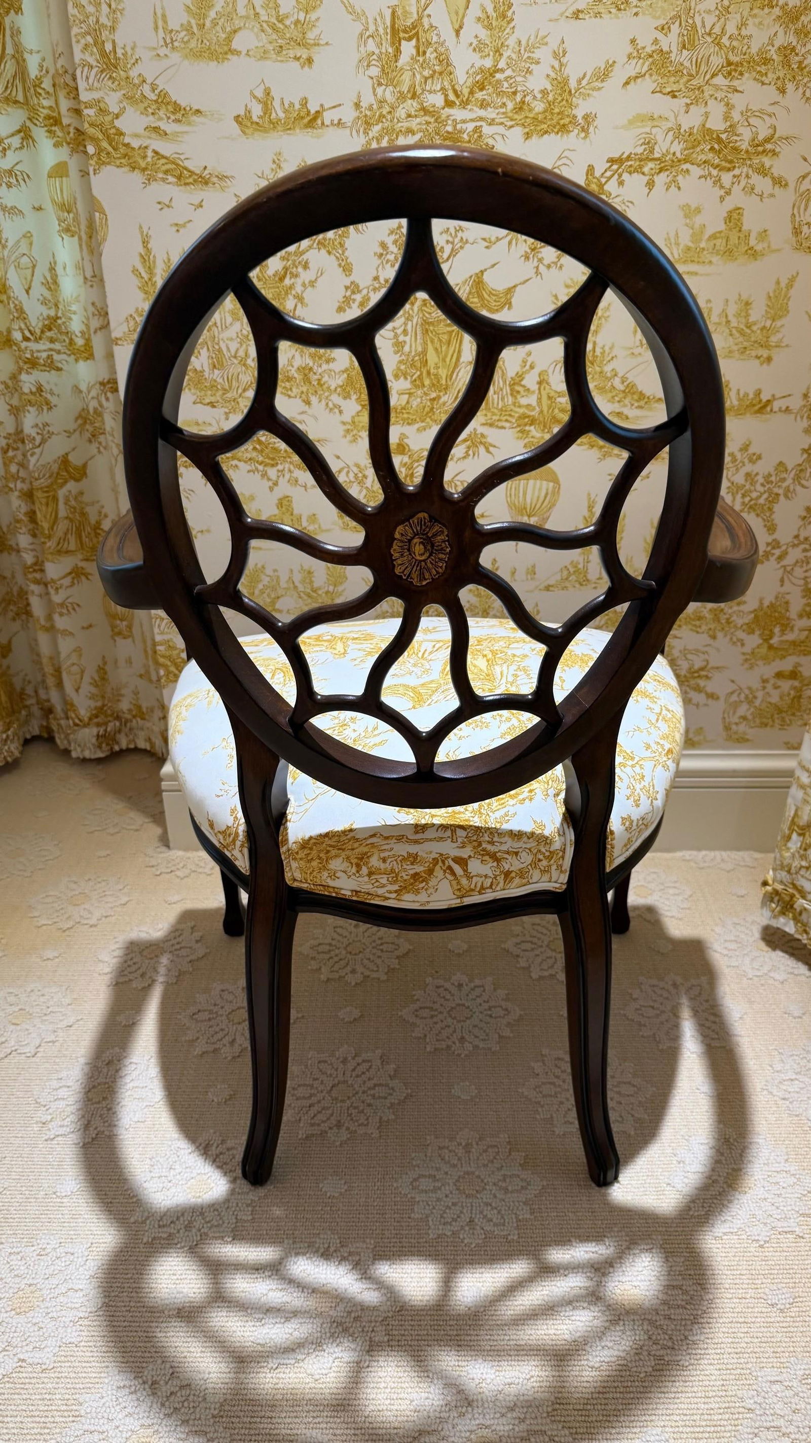 1990s Hepplewhite Style Spider Back Armchair With "Balloon De Neumours" Upholstery - 3