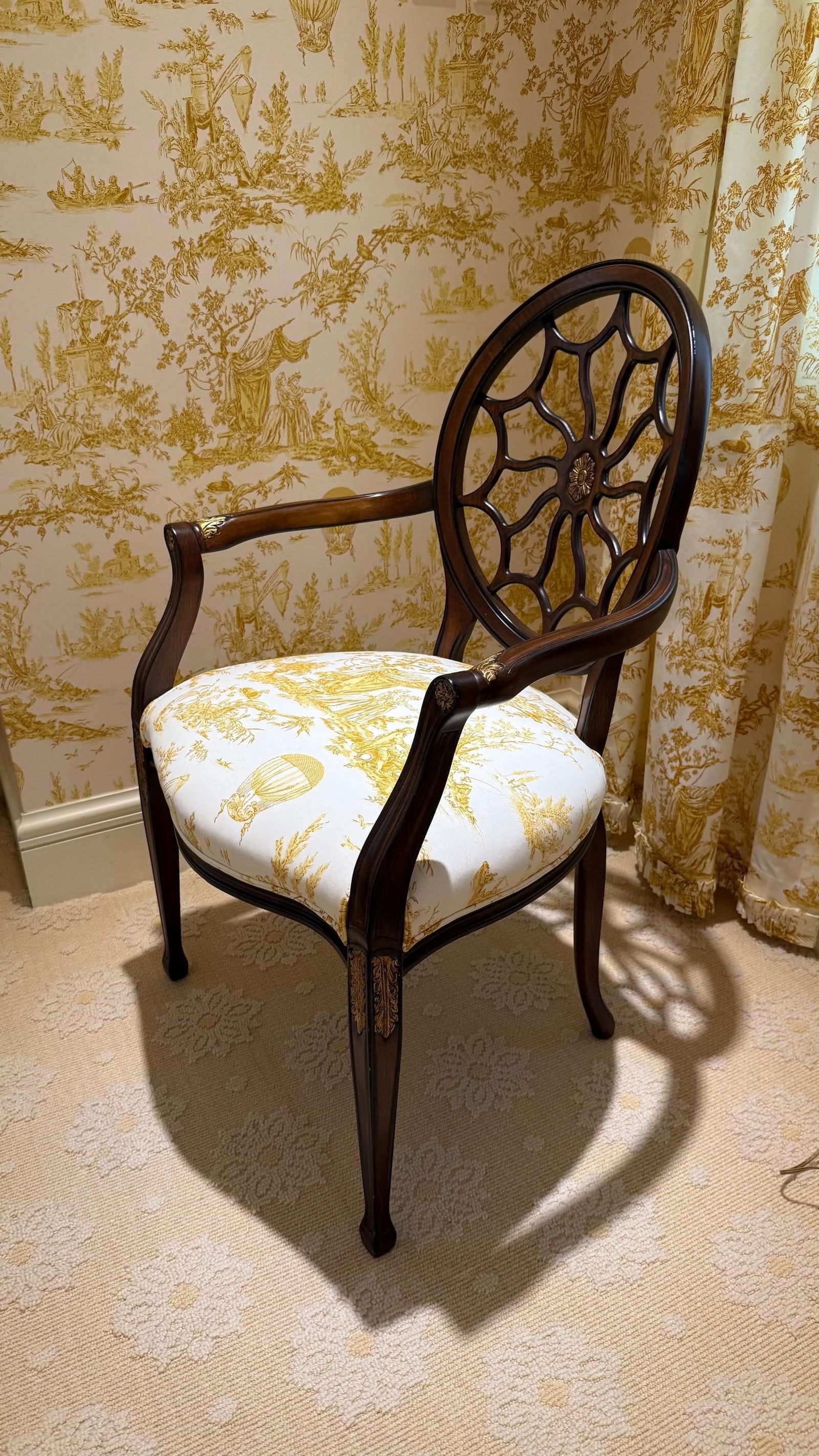 1990s Hepplewhite Style Spider Back Armchair With "Balloon De Neumours" Upholstery - 5