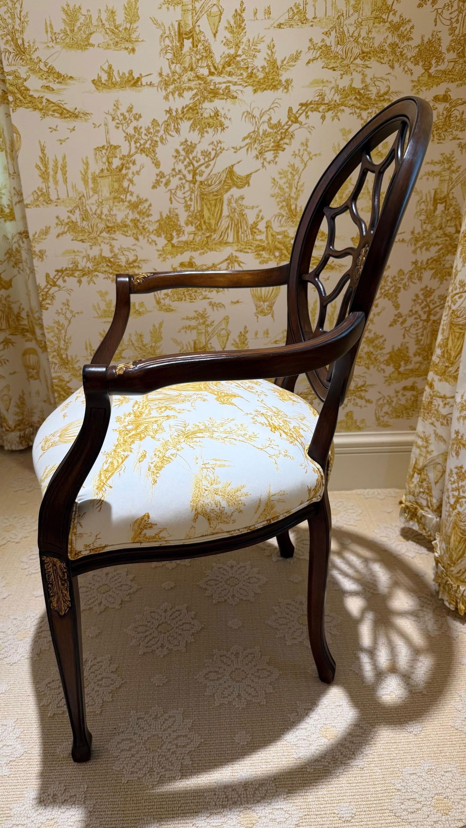 1990s Hepplewhite Style Spider Back Armchair With "Balloon De Neumours" Upholstery - 6