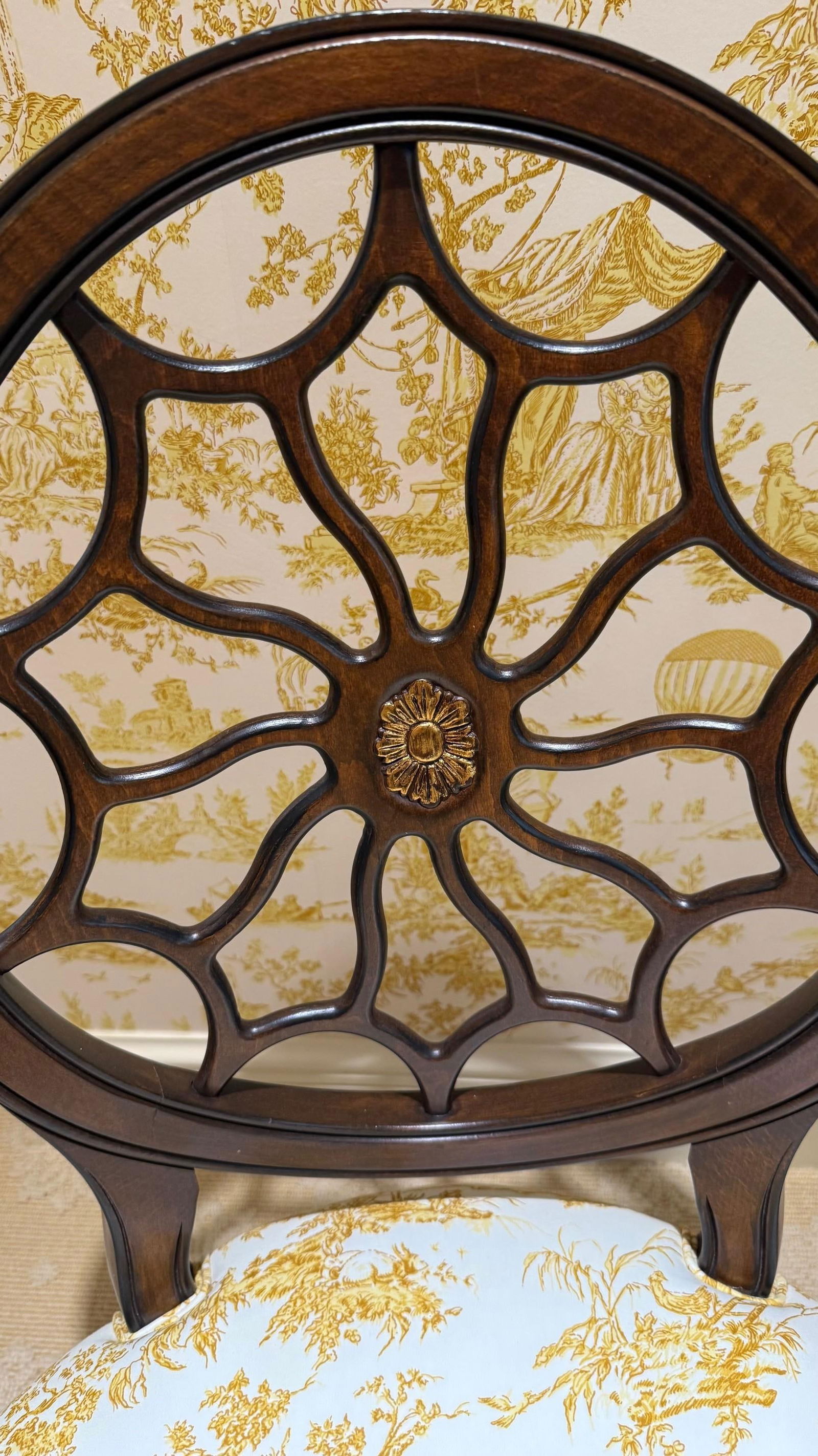 1990s Hepplewhite Style Spider Back Armchair With "Balloon De Neumours" Upholstery - 9