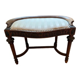 Antique Irish Carved Dressing Table Stool With Upholstered Seat